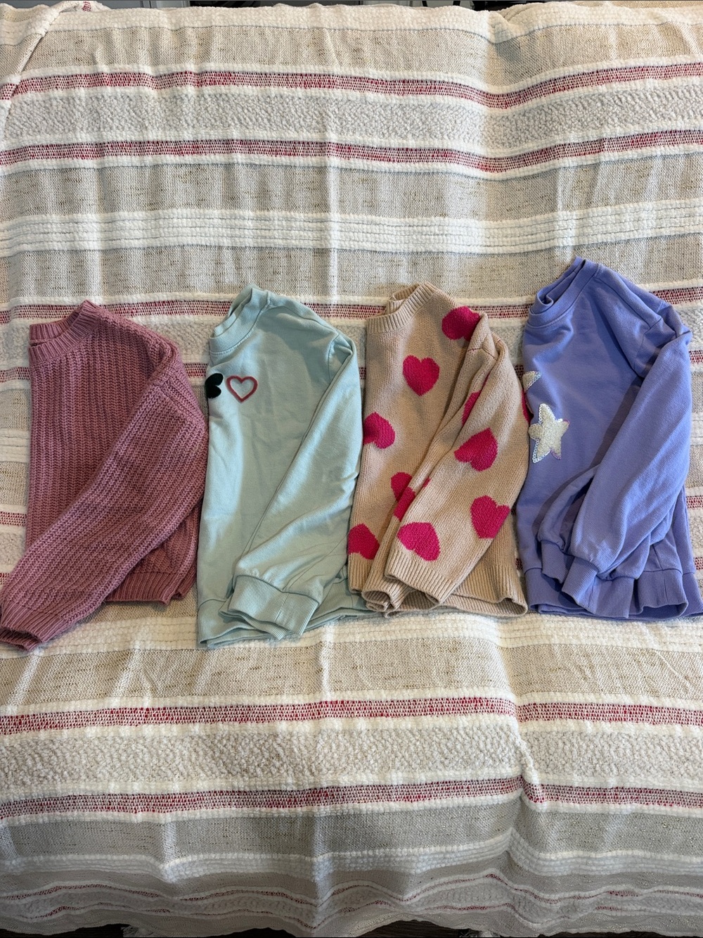 Bundle Pastel & Heart Knit Tops in Cream, Lavender, Light Blue and Rose L 10/12